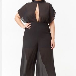 Forever 21 plus black sheer wide leg jumpsuit NWT
